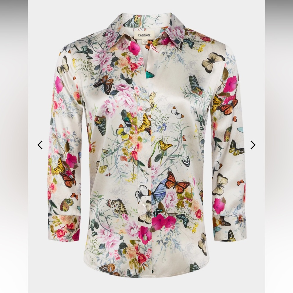 L'AGENCE Dani Multicolor Butterfly Floral Button Down Shirt